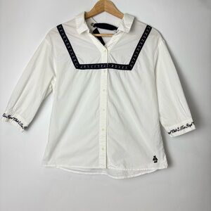 Teenie Weenie Royal Club Sailor Button Down Blouse Embroidery Back Tie